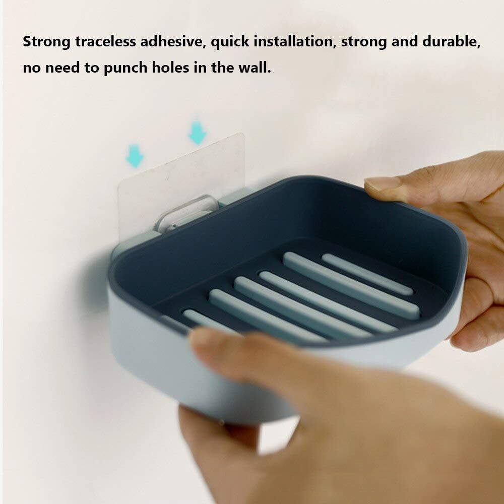 Inditradition Self Adhesive Wall Mounted Soap Holder For Bathroom | With Water Draining Tray, Plastic, (Pack Of 4)